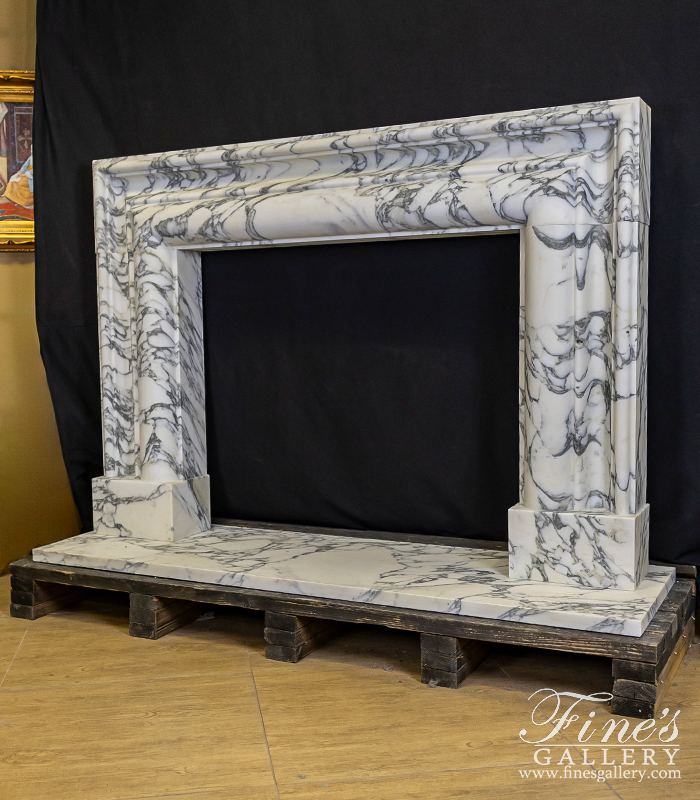 Marble Fireplaces  - Rare Bolection Style Fireplace Mantel In Italian Arabascato Calacatta Marble - MFP-2525